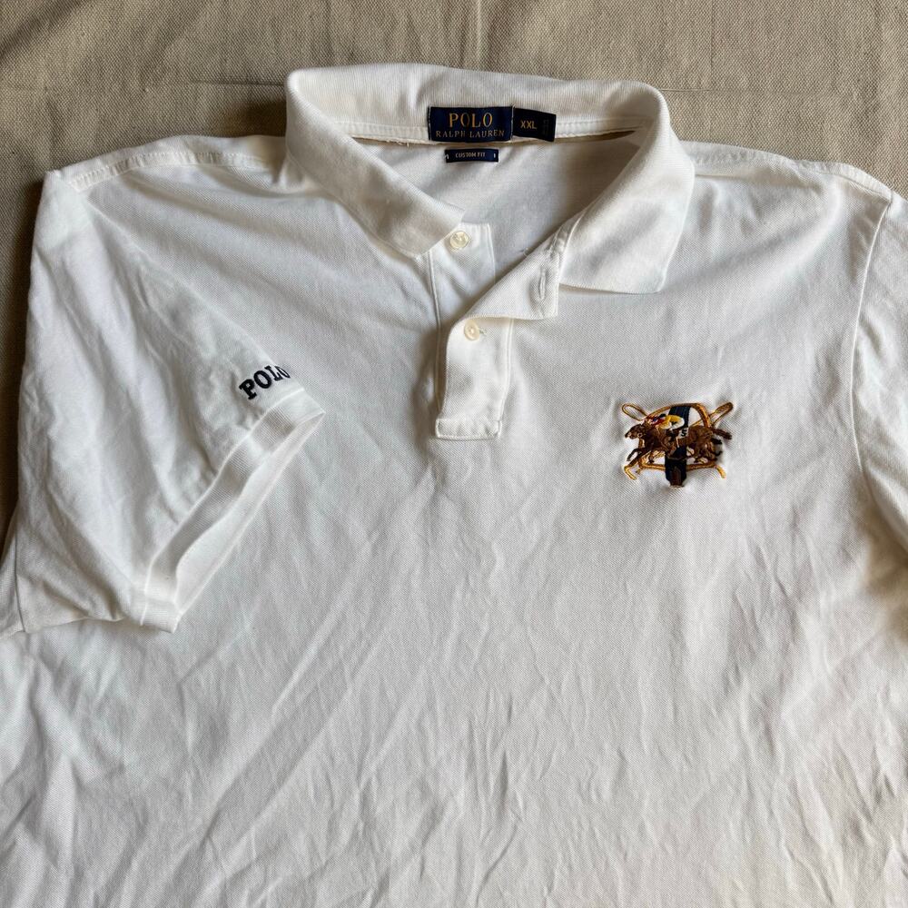 Polo Ralph Lauren Polo Shirt Men's XXL White Double Pony Crest Embroidery Cotton